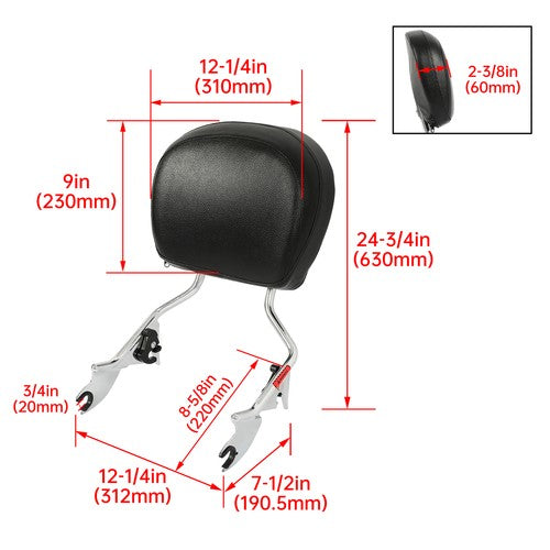 Detachable Backrest Sissy Bar for Harley Davidson Touring Street Glide 09-26