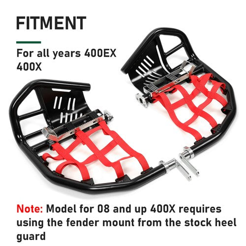 DURAFORCE Nerf Bars Foot Peg Heel Guard For Honda 400EX 400X All Years Black Nerf Red Nets