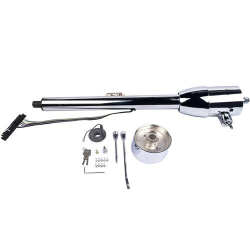 DURAFORCE 28" GM Tilt Manual Chrome Floor Shift Steering Column With Key & 9 Bolt adapter