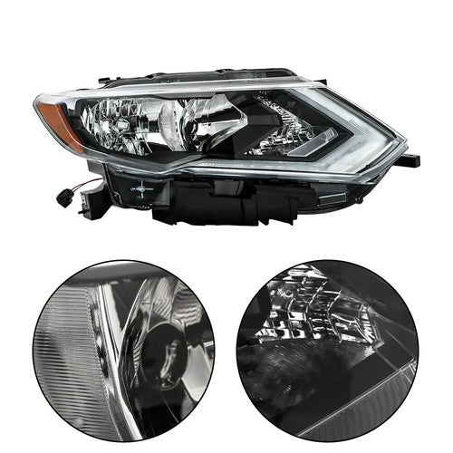 DURAFORCE Headlight Replacement For Nissan Rogue 2017 2018 2019 Right Side Chrome Housing