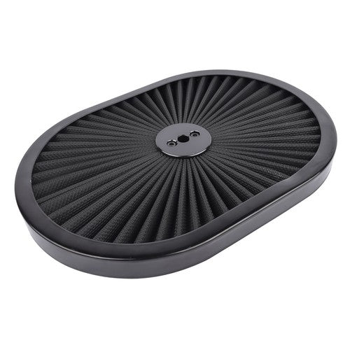 DURAFORCE 12" x 2" Super Flow Oval Air Cleaner Set with Washable Black Element, Black Trim