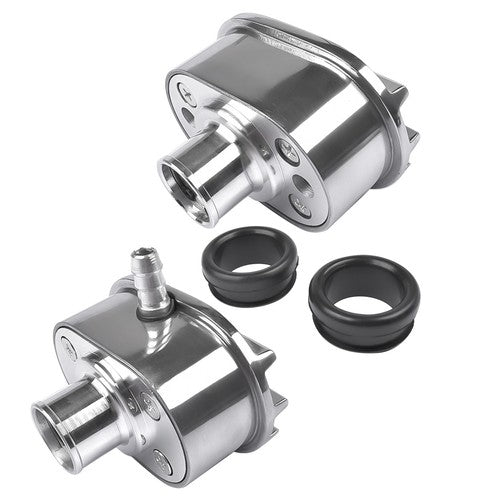 DURAFORCE Polished Aluminum Finned Oval PCV + Push-in Breather Combo Valve Cover Set of 2