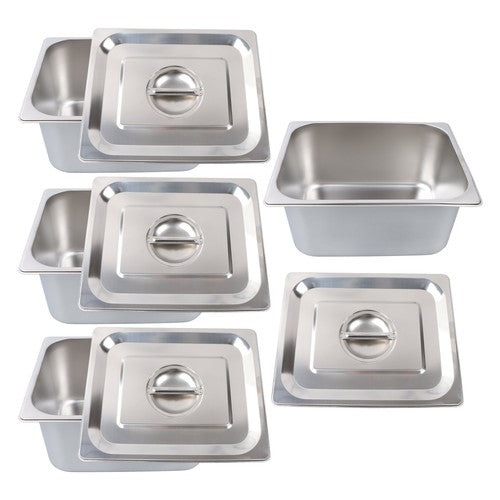 DURAFORCE Restaurant Steam Table Pans 4 Pack 1/2 Size 6 Inch Deep Thickened with Lid