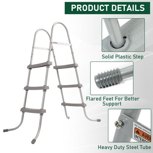 DURAFORCE Pool Ladder 36 inch 3 Step Platform Outdoor Above Ground Swimming Kids Children