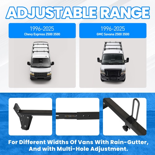 59 800lbs For Chevy Express Fullsize Van 3 Bar 96-23 Ladder Roof Rack Cross Bar