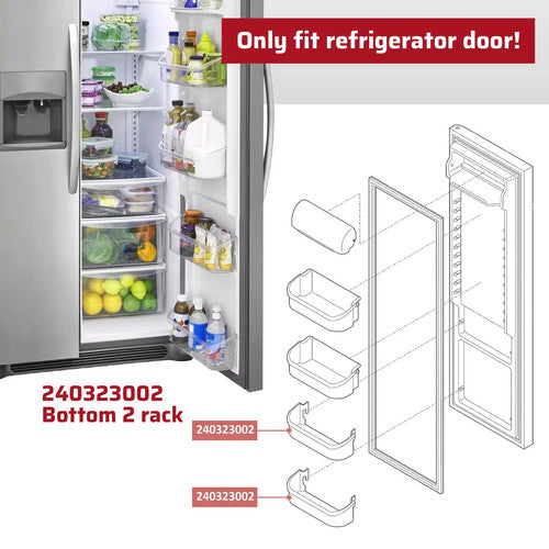 #240323002 Bottom Door Shelf Lower Bin Polycarbonate For Frigidaire 2Pcs