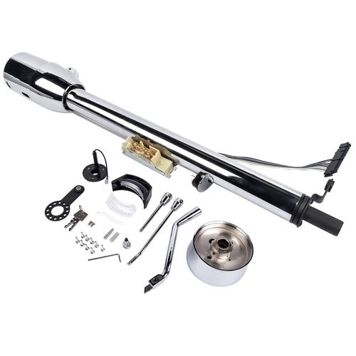 DURAFORCE 30" Chrome Tilt Auto Steering Column w/ 9 Hole Wheel Adapter Key Stainless Steel