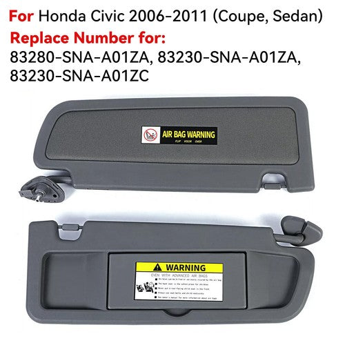 DURAFORCE Atlas Gray Sun Visor Dark Gray Pair For 2006-2011 Honda Civic Left & Right