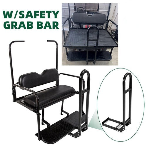 DURAFORCE For EZGO Medalist/TXT 1995-UP Golf Cart Black Rear Flip Seat Kit W/ Grab Bar