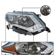 DURAFORCE Headlamps Assembly LH+RH For 2017-2019 Nissan Rogue Clear Lens Halogen Chrome