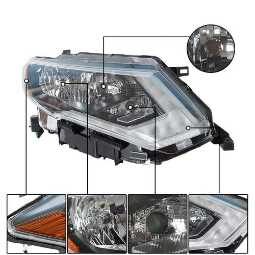 DURAFORCE Headlamps Assembly LH+RH For 2017-2019 Nissan Rogue Clear Lens Halogen Chrome
