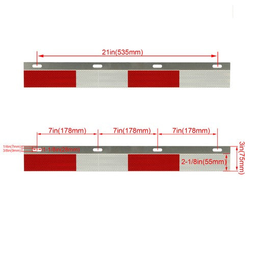 DURAFORCE 2PCS 24" x 3" Aluminum Mud Flap Hanger Top Plates Reflector Strips For Truck