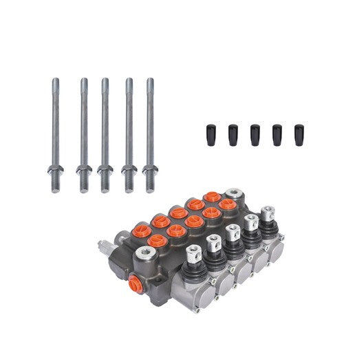 DURAFORCE 5 Spool 3625PSI Hydraulic Monoblock Double Acting Control Valve 11 GPM SAE Ports