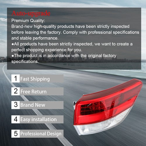 DURAFORCE RH Rear Lamp Outer Tail Light Red For Toyota Highlander 2017-2019 Passenger Side