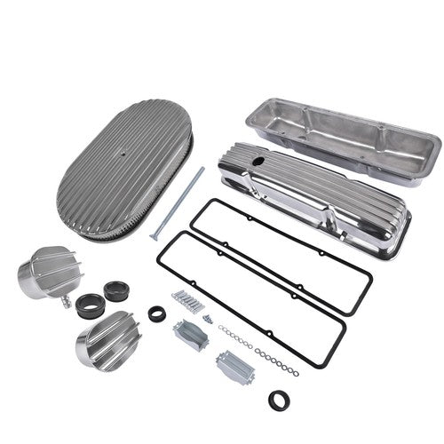 DURAFORCE Polished Valve Cover Air PCV Breather 15" Full Finned Air Cleaner For 58-86 SBC