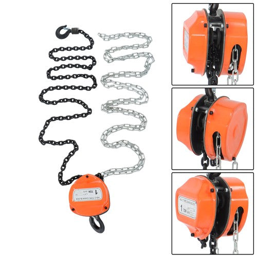DURAFORCE Manual Chain Hoist | 1 Ton / 2200 lbs Capacity | 2 Hooks Red | 10ft / 3m Lift