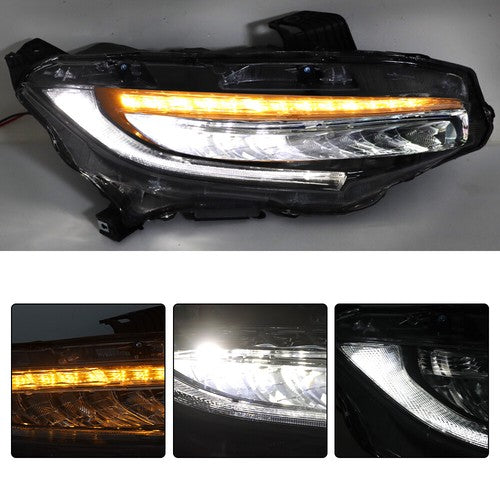 DURAFORCE Headlight Headlamp Chrome Housing For Honda Civic 2016-2019 Passenger Right Side