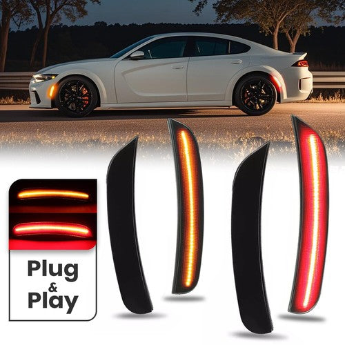 DURAFORCE 4X Smoked Front Rear LED Side Bumper Marker Lights For Dodge Charger 2015-2023