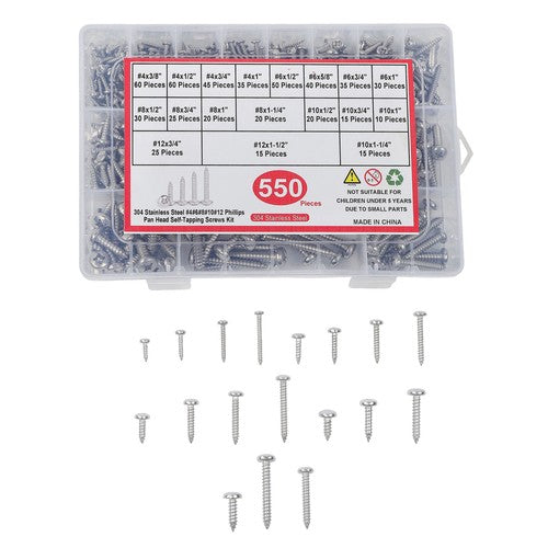 DURAFORCE 550× Wood screws kits #4 #6 #8 #10 #12 countersunk 304 Stainless steel