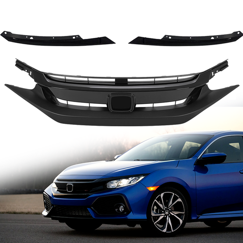 DURAFORCE For 2019-2021 Honda Civic 3Pcs Front Upper Grille&Headlight Eyelid Molding Trim