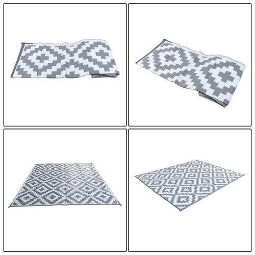 DURAFORCE 8x10ft Waterproof Outdoor Rug Outdoor Plastic Straw Rug For Camping Gray & White