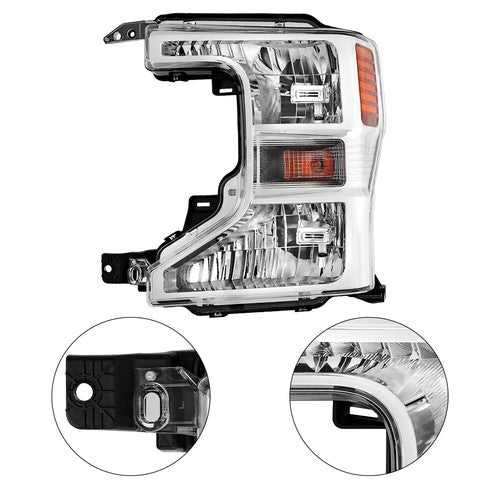 DURAFORCE 1PCS LH Headlight Assembly Fit For Ford F250 F350 F450 2020-2022 Halogen Chrome