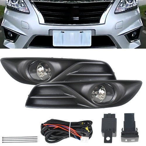 DURAFORCE Fog Lights Kit Clear Lens+Switch Clear Glass For Nissan Sentra 2013 2014 2015