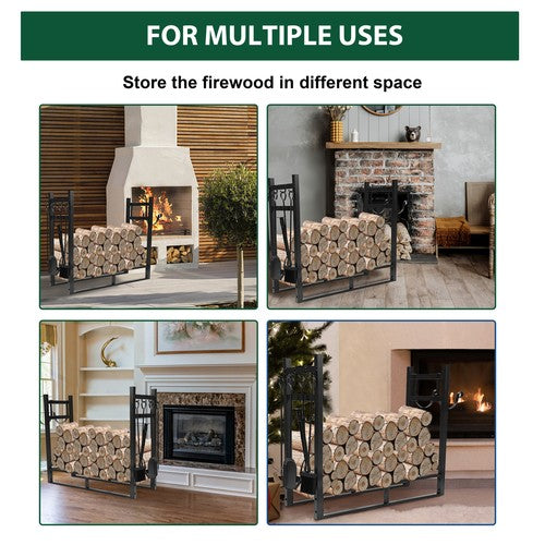 DURAFORCE Indoor/Outdoor Firewood Log Rack - Steel Fireplace Storage Holder Fire Durable