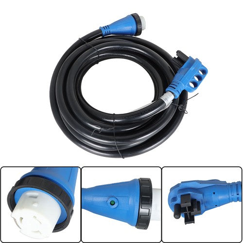 DURAFORCE RV Extension Cord 50Amp 25FT Power Inlet Box Combo Kit Twist Lock+LED NEMA14-50P