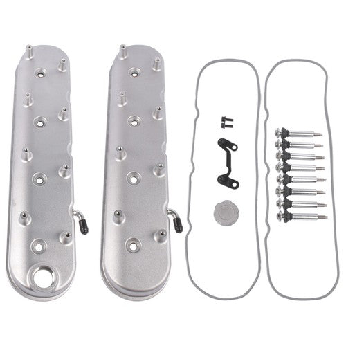DURAFORCE GM LS Cast Aluminum Tall Silver Pair Valve Covers w/ Coil Mounts For LS1 LS2 LS3