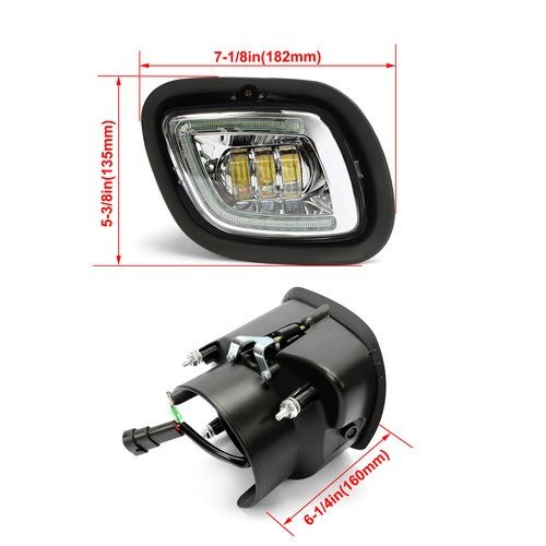 DURAFORCE Projector Fog Lights Lamp Chrome w/LED Halo Ring For Freightliner Cascadia 08-17