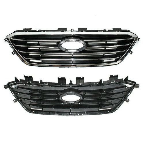 DURAFORCE Grille Bumper Assembly For Hyundai Sonata 2015 2016 2017 Upper Black Chrome