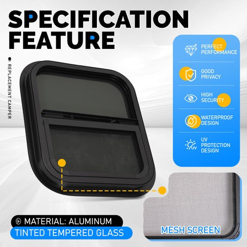 Vertical Slider 14x16 Aluminum RV Window with Trim Ring Tempered Glass for Camper