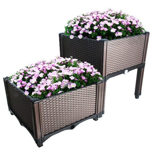 DURAFORCE 2pcs Elevated Plastic Raised Garden Bed Patio Porch Flower Grow Planter Box