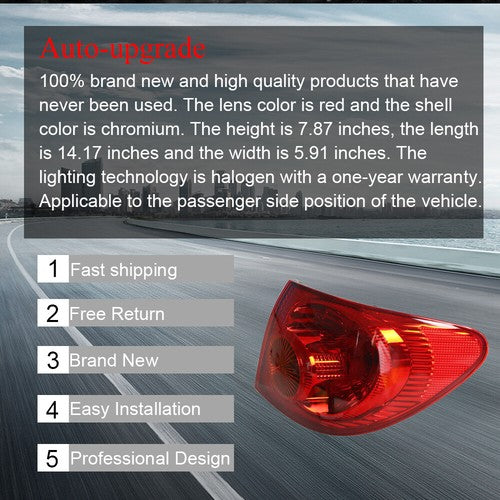 DURAFORCE Passenger Right Side Outer Brake Lamp Tail Light For Toyota Corolla Series 03-08