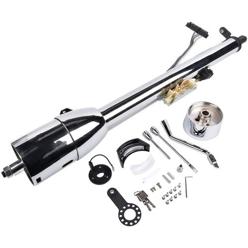 DURAFORCE 30" Chrome Tilt Auto Steering Column w/ 9 Hole Wheel Adapter Key Stainless Steel