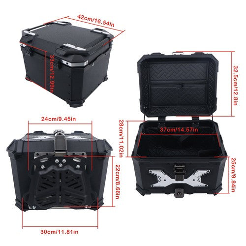 DURAFORCE 45L Aluminum Black Hard Motorcycle Trunk With Silver Hanging Plate Rear Trunk