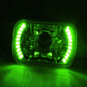 DURAFORCE 5X7 7X6 Green LED Rectangle Crystal Clear Projector Headlights Headlamp