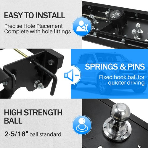 30 Thousand Pound Double Lock Under Bed Gooseneck Trailer Hitch for 2015-2020 Ford F150