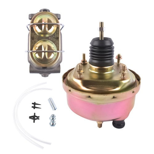 DURAFORCE 7" Zinc Street Rod Rat Rod Power Brake Booster w/ Bail Top Master Cylinder Kit