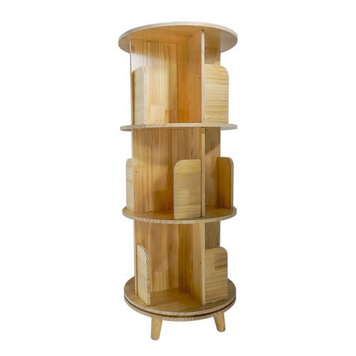 DURAFORCE 360 Display Floor Standing Pine Wood Bookcase 3 Tier Rotating Bookshelf Organize
