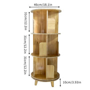 DURAFORCE 360 Display Floor Standing Pine Wood Bookcase 3 Tier Rotating Bookshelf Organize