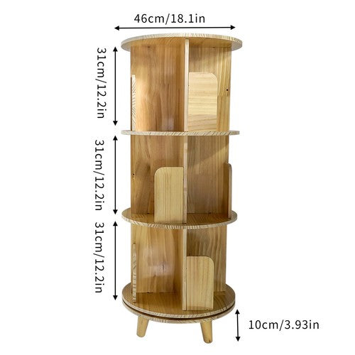 DURAFORCE 360 Display Floor Standing Pine Wood Bookcase 3 Tier Rotating Bookshelf Organize
