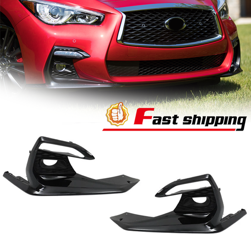 DURAFORCE Front Bumper Fog Light Lamp Covers Bezels For Infiniti Q50 Sport 2018-2021 Black