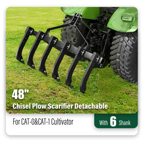 DURAFORCE 48" Chisel Plow Scarifier Detachable W/ 6 Shank For CAT-0 Cultivator
