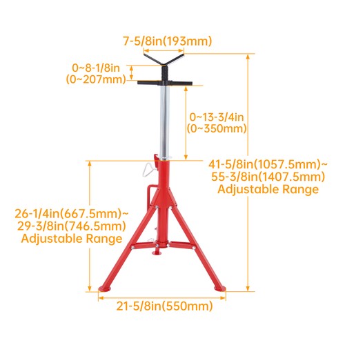 DURAFORCE Heavy-Duty Pipe Jack Stand 28"-52" Inch Adjustable Folding Pipe Stand 2500 Lbs