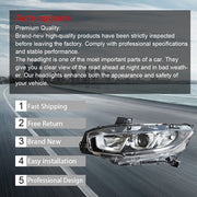 DURAFORCE Headlight Assembly For Honda Civic 2016-2020 Headlamps Left + Right Side Halogen