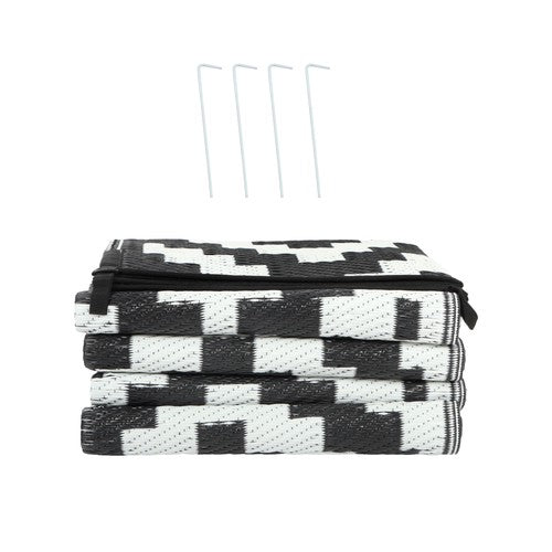 DURAFORCE 6x9 ft Waterproof Outdoor Rug Outdoor Plastic Straw Rug Carpet Black & White