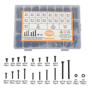 DURAFORCE 1590-Piece M3 Screw Kit with Hex Button & Socket Head Bolts, Nuts, and Washers