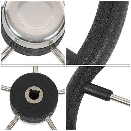 DURAFORCE NEW 5 Spoke 13-7/8 Inch Stainless Steel Yach Steering Wheel with PU Foam（Black）